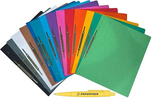Papiertiger Schnellhefter aus Karton/Pappe für Schule und Büro extrastark mit Papiertiger Kugelschreiber (Pressspankarton, sortiert, 14er Pack)