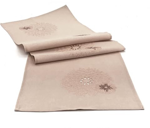 Läufer Tischdecke Leinen-Optik Bestickt Deko Esszimmer Serie Pusteblume Tischwäsche Stickerei Blumen Ornamente Deckchen Typ887 Tischläufer 40x90 cm beige