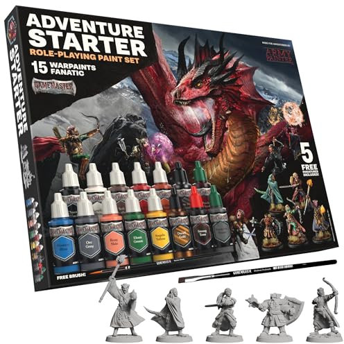 The Army Painter, GameMaster Adventure Starter Role-playing Paint Set Combo, 15 x 18ml Warpaints Fanatic Peintures Acryliques, incl. un Primer à appliquer au pinceau, 5 Miniatures et 2 Pinceaux