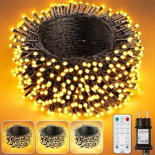 Lichterkette Weihnachtsbaum Außen und Innen - 3 Farben, Dimmbar Outdoor Warmweiß Led Lichterkette Strom mit Stecker Fernbedienung Timer IP65, Weihnachtsbeleuchtung 40M+3M 400LED für Weihnachten Party