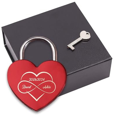 LAUBLUST Liebesschloss mit Gravur und Schlüssel inkl. Geschenkbox - Ewig im Herzen - Personalisiertes Geschenk für Paare | Schloss für Brautpaare & Verliebte | Geschenk zur Hochzeit & Verlobung