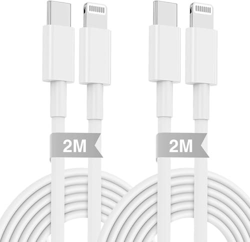 2 Pack USB C to Lightning Cable, 2M iPhone Fast Charger Cable USB-C Charging Cord for iPhone 14 Pro Max, 13, 12, 11, X, XS, iPad, AirPods Pro, Durable Long Charger Cable for Home, Office, and Travel