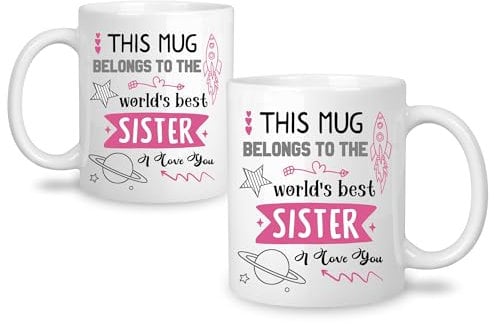 World's Best Sister Mug Gifting for Women Girl Ideas Christmas Wedding Engagement Birthday Gift for Sister Big Sister Little Sister Presents Ceramic Coffee Cups Breakfast Cup 11 oz, White (Sister-1)