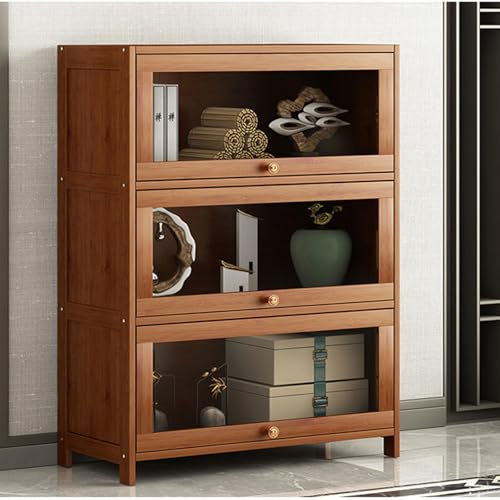 Armoire de Collection, Armoire de Collection Acrylique, Cadre en Bambou Naturel, résistant à la poussière, idéal pour la Maison et Le Bureau (80 * 33 * 106cm)