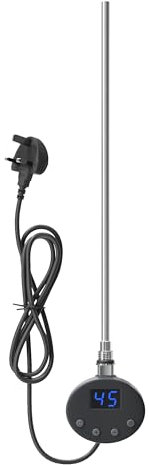 ELEGANT 1000W Smart Thermostatic Towel Rail Electric Heating Element with Plug, Timer LCD Display, Child Lock Function Heating Rod for Bathroom Heated Towel Rails and Radiators Anthracite