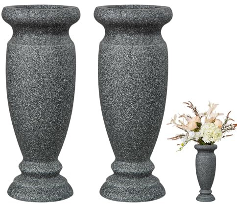 Jarrón de cementerio, jarrón de resina para tumba, para mesa del hogar, flores artificiales o frescas, decoración de lápida de tumba de cementerio (2 piezas, gris), flor no incluida, sin agujero de