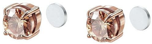 Stainless Steel Magnetic Stud Earrings for Men Women, Non-Piercing Clip On Stud Earrings Set 8mm (Rose gold)