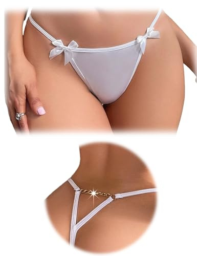 FULLJOYLOVE Women Sexy G-String Thongs Panties Bow T-back Tanga V-Waist Briefs Chain Low Rise Seamless Underwear