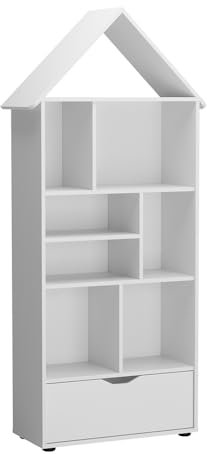 Vicco Kinderregal Weiß Estell - 71x179x32 cm hergestellt aus Spanplatte - Bücherregal ideal fürs Kinderzimmer, mit zusätzlichem Stauraum