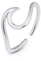 Amberta 925 Sterling Silber Zehering Verstellbar Damen | Delfin Blumen Krone Blatt Fußschmuck: Einfach Wellen Zehenringe