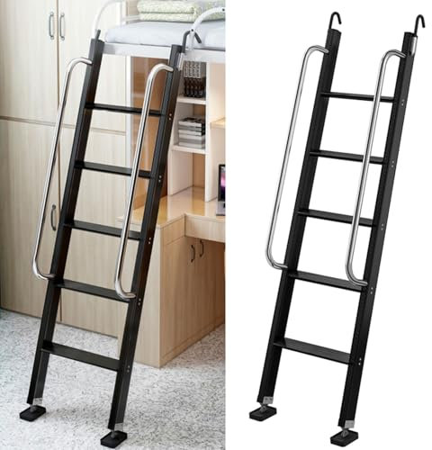 QHLTY Soppalco Scale, Pieghevoli Portatili per Soffitti, Scala a Pioli Leggera e Robusta in Alluminio Regolabile e Pieghevole in Metallo per Camper Finestre(Black,170cm)