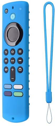 Custodia protettiva in silicone per telecomando Smart TV, infrangibile e infrangibile per Fire Stick 4K Max 2023, con cordino (azzurro)