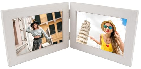 Bilderrahmen Doppelt Klappbare, Doppelbilderrahmen 10x15(Weiß, Querformat) | Klappbarer Fotorahmen, Doppelter Bilderrahmen Faltbar 2 Fotos, Doppelbilderrahmen Holz, für Tischausstellung oder Geschenke