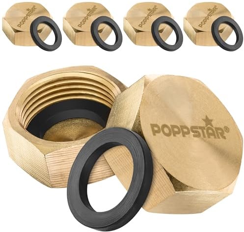Poppstar Messing Blindstopfen 3/4 Zoll Innengewinde (BSP G 3/4 (24,1mm), bis 50 bar, Sechskant), 6 Dichtringe (24,5mm), 6 Stück