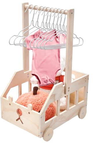 UNICRAFTALE Holz Baby Badewanne Kastenwagen Mit Rädern Aufbewahrungskorb Mit Griff Baby Geschenkset Mit 10 Kinderkleiderbügeln Babygeschenk Schwangerschaftsgeschenk Stern Mond Design