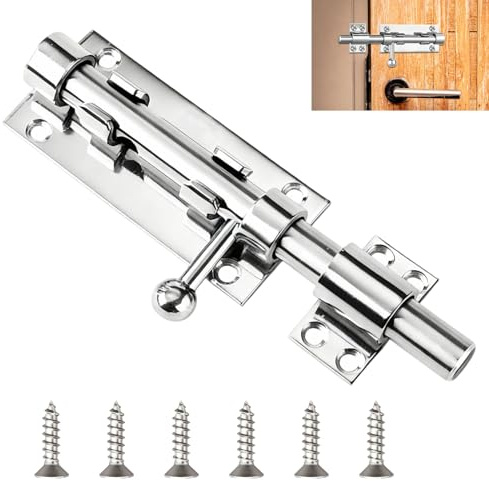 Heavy Duty Door Bolt Latch, 304 Stainless Steel Barrel Gate Bolt Latch,Sliding Door Lock Security Latch with Padlock Hole, Vertical & Horizontal Bolt Latch for Garden Gate Shed (6 inch)