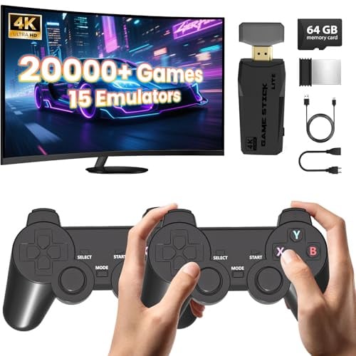 KANYUNCD M8,Console de Jeu rétro, 2 manettes sans Fil 2,4 GHz,Plug & Play HD 4K,15 émulateurs,Cadeau pour Noël,Thanksgiving(64G)