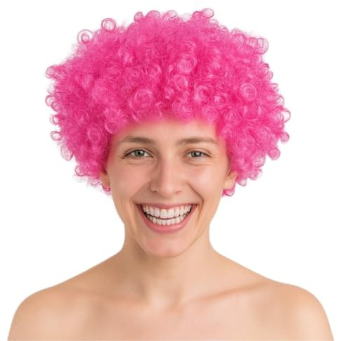 TK Gruppe Timo Klingler Afro Lockenkopf Perücke Wig für Fasching & Karneval Vokuhila Kostüm zu Retro neon 80er 90er Outfit Fasching & Karneval (Pink)