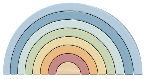 Tooky Toy Regenbogen Stapelturm aus Holz in Pastellfarben | Stapelspielzeug in Regenbogenform/Regenbogenstapler/Bausteine | Montessori Spielzeug für Kleinkinder