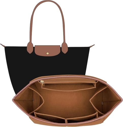 Handtaschen Organizer, Organizer für Longchamp, Taschen Organizer, Filz Beutel Aufbewahrungsbeutel Liner, 30X22X17cm Innentasche für Handtaschen, Schwarz Taschenorganizer für Longchamp Tasche (M)