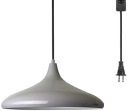 bamyum Champion Pendelleuchte, Vintage, 35 cm, E27, Vintage, für Schlafzimmer, Hängeleuchte, Wohnzimmer Industrielle Lampe mit Schalter 4,5 m, verstellbares Kabel, Plug-in, Grau
