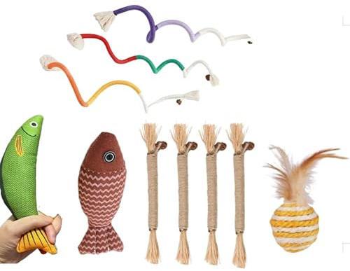 10-in-1 Cat Toys Set,for Kittens & Adult Cats for Dental Care&Stress Relief | Silvervine Sticks, Sisal Ball & Teaser Ropes | Natural Interactive Chew Toys