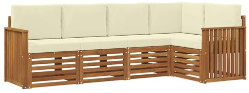 vidaXL Sofagarnituren 5 pcs Natur und Creme Massivholz Akazie, Garten-Sofa, modernes Outdoor-Möbel, robuster Lounge-Satz, Bequeme Terrasse-Sitzmöbel für Dein Zuhause