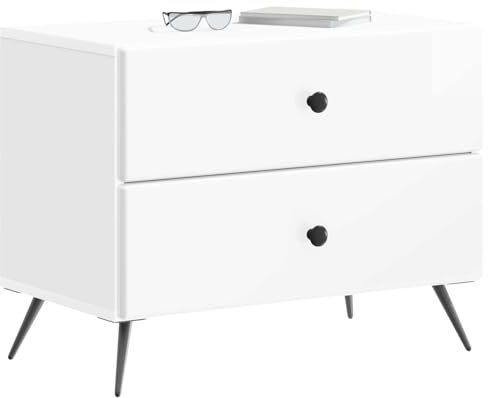 vidaXL Nachttisch Hochglanz Weiß 62 x 34,5 x 47,5 cm Holzwerkstoff, Wohnzimmer, rechteckiger Tisch, modernes Design, viel Stauraum, minimaler Stand, Smarter Raumlösungsakzent