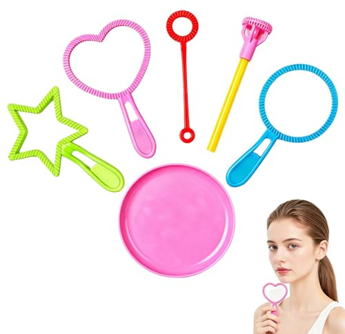 Bubble Wands, 6PCS Giant Bubbles Wand Set with Tray, Bubble Wand, Bubbles Making Wands Kit for Summer Garden Beach Parties and Outdoor Activity Parks Games (Random Color)