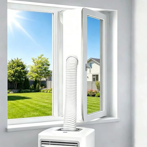 Mobile Klimaanlage Fensterabdichtung 400cm Ohne Bohren, Fensterabdeckung Klimaanlage Reißfest, Hot Air Stop, Fensterabdichtung für Mobile Klimageräte Ablufttrockner Drehfenster Dachfenster Balkontür