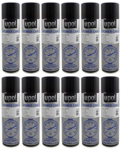 U-POL 12 x Power Can SATIN BLACK Paint 500ml Aerosol UPol Powercan Satin Black - Durable top coat with a satin finish 12 x 500ml Aerosol Cans