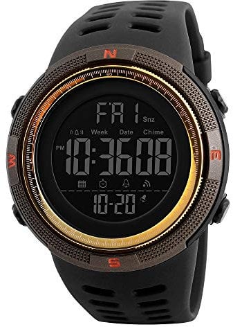 SKMEI Digitale Sportuhr für Herren, wasserdicht, Militär-Stoppuhr, Countdown, automatisches Datum, Alarm, Schwarz, L, modisch