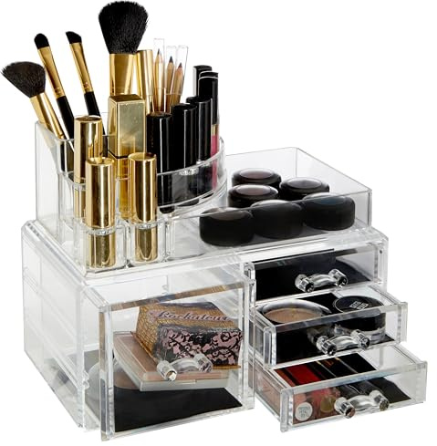Premier Housewares 8 Compartments Clear Cosmetics Organiser With 4 Drawers | Clear Acrylic Cosmetic Organiser | Makeup Organiser | Makeup Storage Box For Lipsticks Brushes Tools