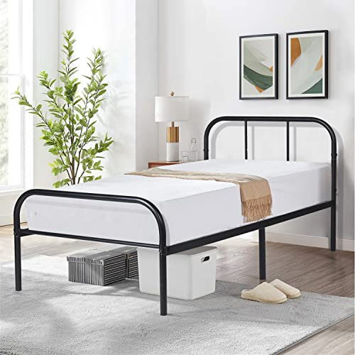 H.J WeDoo Cadre de lit en métal pour Adultes et Enfants avec 6 Pieds en Métal et Sommier Intégré (Lit 1 Place) 90x190cm - Noir