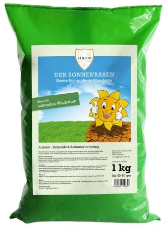 Linsor Sonnenrasen, 1kg für 25m², Rasensamen für trockene Standorte, hochwertige Samenmischung, dürreresistent