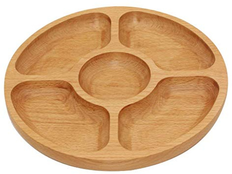 Tubayia Wooden Snack Plate with 5 Compartments, Solid Wood Construction, Modern Style, Round Shape, 25cm Diameter