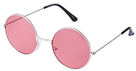 Ultra Silver with Dark Pink Lenses UV400 Round Sunglasses for Men & Women - Unisex Retro Large Round Glasses with Spring Comfort Fit Hinges - UVA UVB Protection Circle Sunglasses - Metal Framed