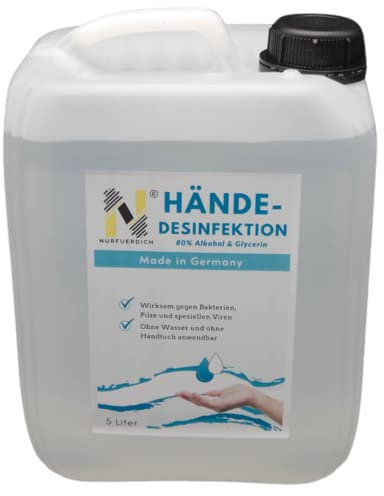 Hand Desinfektionsmittel Kanister 5 Liter | in 100ml Lösung enthalten 83,33ml Alkohol (96,6%), 4,14ml Wasserstoffperoxid (3%), 1,45ml Glycerin (98%)