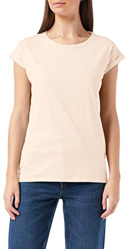 Build Your Brand Damen T-Shirt Ladies Extended Shoulder Tee, lang geschnittenes T-Shirt für Frauen, Baumwolle, Pink, 5XL