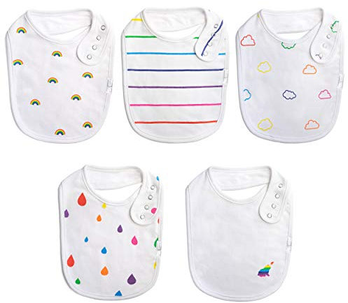 Budding Bear Baby Lätzchen aus 100% Bio Baumwolle - Premium 5er Pack - Lätzchen mit Absorbierender Frottee Rückseite - Mädchen und Jungen Baby Latz mit 4 Verstellbaren Druckknöpfen - 0 bis 36 Monate