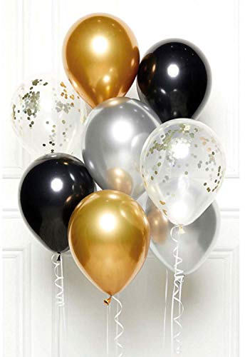 Amscan 9907429 - DIY Ballon-Set Glamour, 8 Luftballons aus Latex, schwarz, gold, silber, für Geburtstag, Silvester, Hochzeit, Dekoration