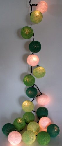 GURU SHOP Stoff Ball Lichterkette 20`er LED Kugel Lampion Lichterkette - Grün/weiß, 7x7x350 cm