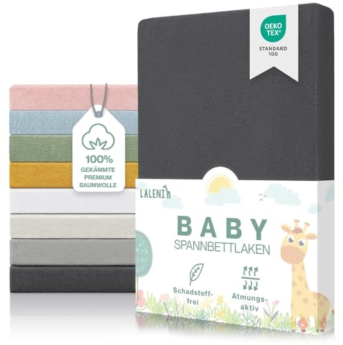 Laleni Premium Spannbettlaken, 60x120x15cm, für Babybett & Kinderbett, 100% Baumwolle, Oeko-TEX Zertifiziert, Anthrazit