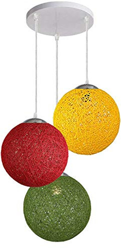 LEDSone Modern 3 Way Decorative Vine Ball Rattan Shade Chandelier Three Head Ceiling Pendant Light Home Decor (Red,Yellow,Green)