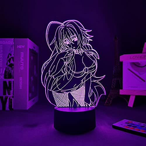 Anime High School DXD Reir LED Nachtlicht Gremory Schlafzimmer Dekorationen Atmosphäre Bunte 3D Illusionslampe Freund Geburtstagsgeschenk-16 Farbe mit Fernbedienung