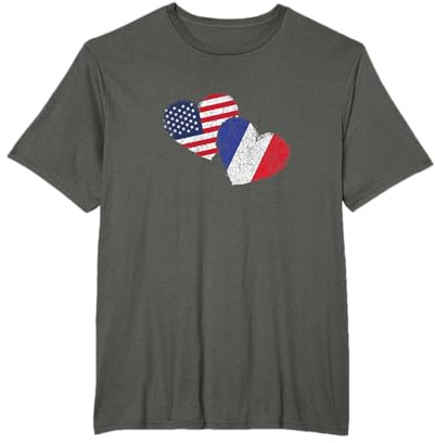 Drapeau USA France Coeur Pays Américain Français T-Shirt