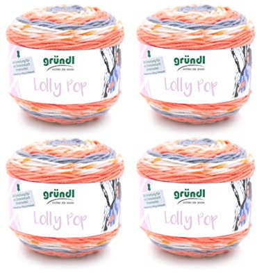 Gründl Wolle Lolly Pop - dicke Wolle zum Häkeln und Stricken mit Farbverlauf - Strickgarn - Weich und hautfreundlich - 100 % Polyacryl - 4 Knäuel 150 g / 240 m - Nadelstärke 5 - 6 - Orange-Zinn