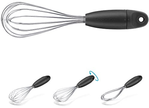 Dreamfarm Mini Flisk | Fouet 3 en 1 en Acier Inoxydable avec poignée Ergonomique | Ballon, Sauce et Fouet Plat | Outil de Cuisson et de Cuisine, déglaçage | Noir