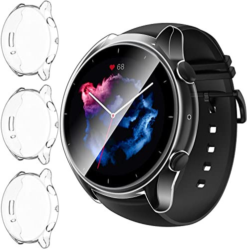 ivoler 3 Stücke Klar Silikon Hülle für Amazfit GTR 3 Pro/Amazfit GTR 3 Schutzhülle, Vollständige Abdeckung Schutzfolie Weiche TPU Cover Case Schutz Displayschutz Folie
