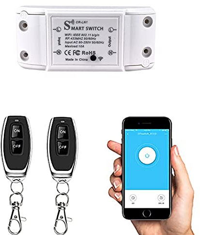 COLOROCK Smart WiFi Light Switch, RF Wireless Remote Control Switch Kit, Voice Control, Compatible with Alexa/Google Home, Timer Function, 10A,2 Remote Control